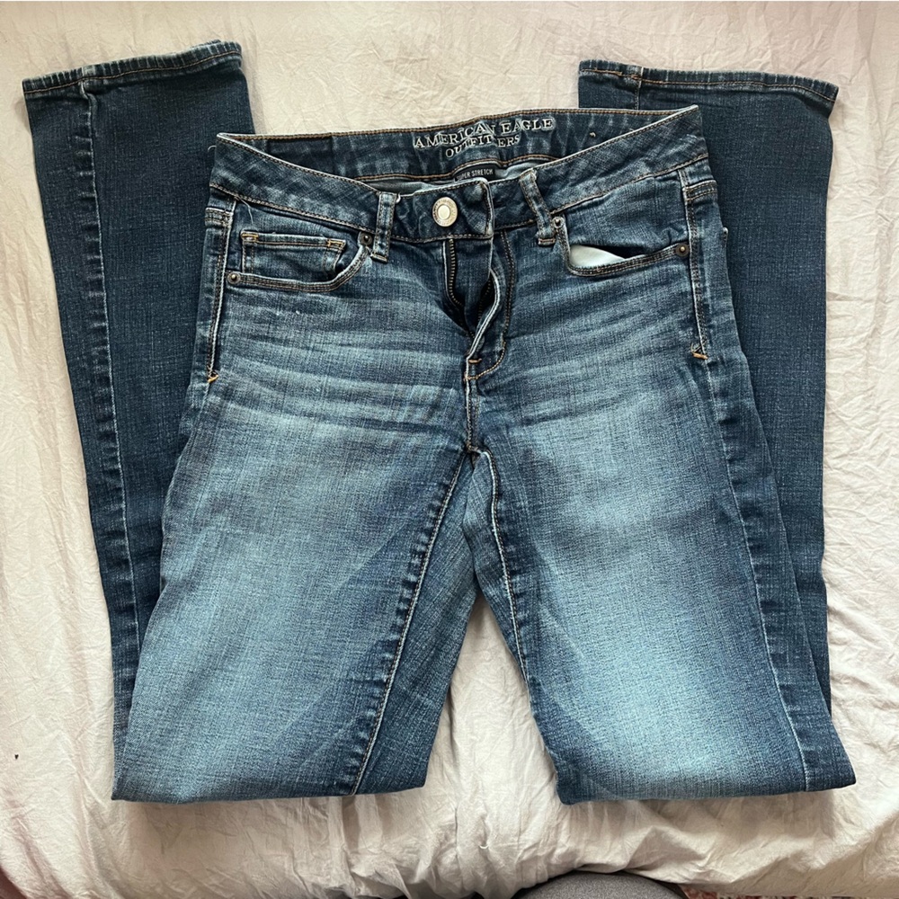 American Eagle Outfitters Blue Skinny Jeans with Distressing